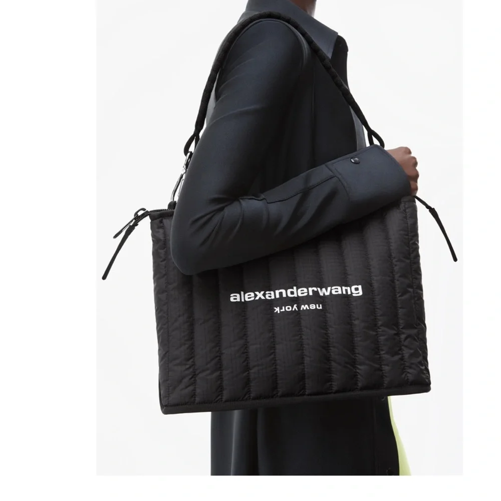 Alexander Wang Black Quilted Laptop Crossbody Bag with Logo